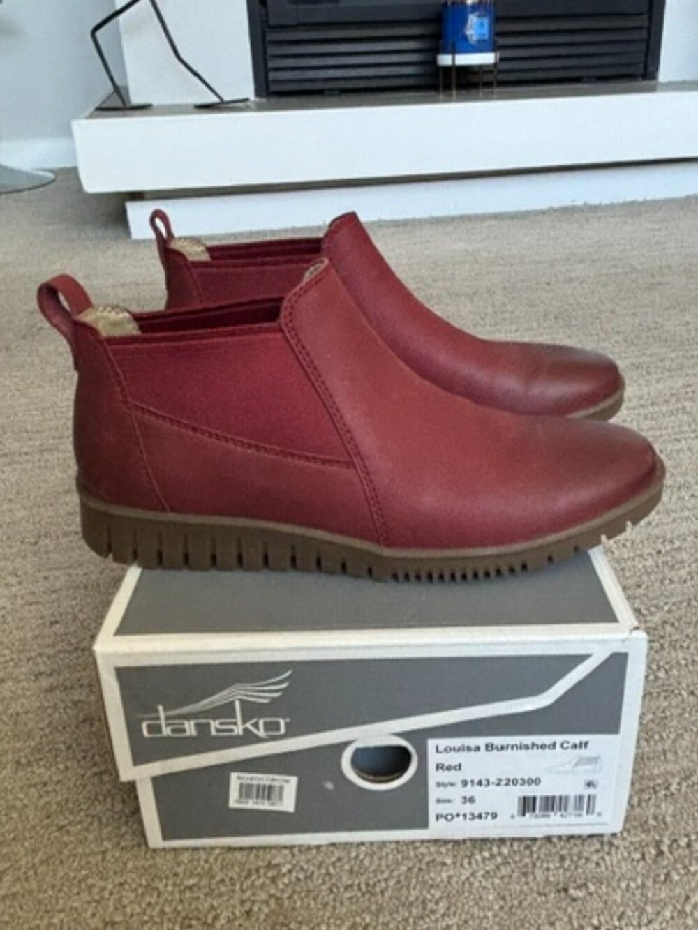 Dansko Louisa Burnished Calf Red Bootie in Perfect Condition